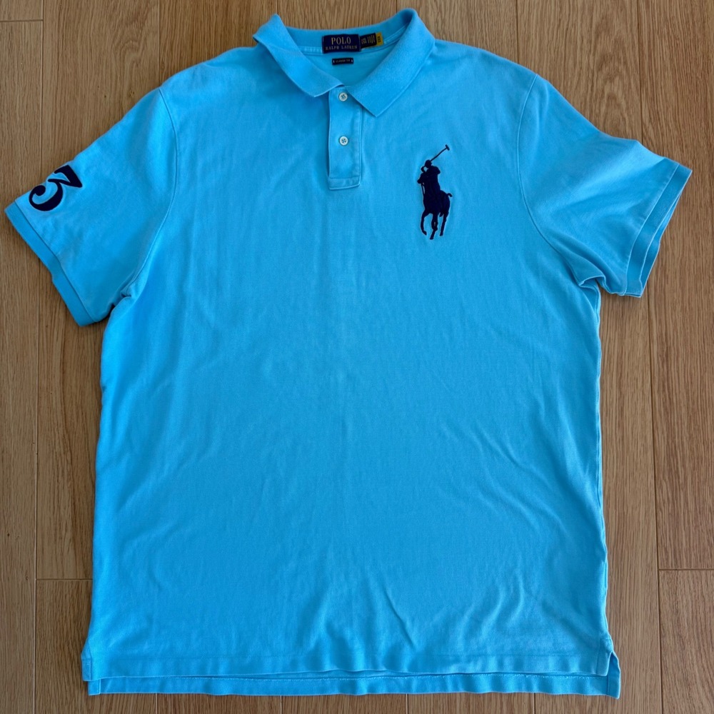 Polo‎ Ralph Lauren Big Pony Polo Mens XXL Blue Excellent Classic Fit 3 Patch